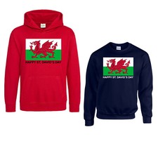 Happy St David's Day Hoodie, Welsh Dragon Event Jumper, Unisex Adults Hood Top