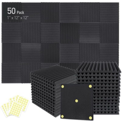 50 Pack Acoustic Foam Panels 1''x12'' for Superior Soundproofing & Noise Reduction