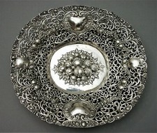 Monumentale antike Obst Schale Silber 800 Obstkorb Rosen Silberschale  (129)