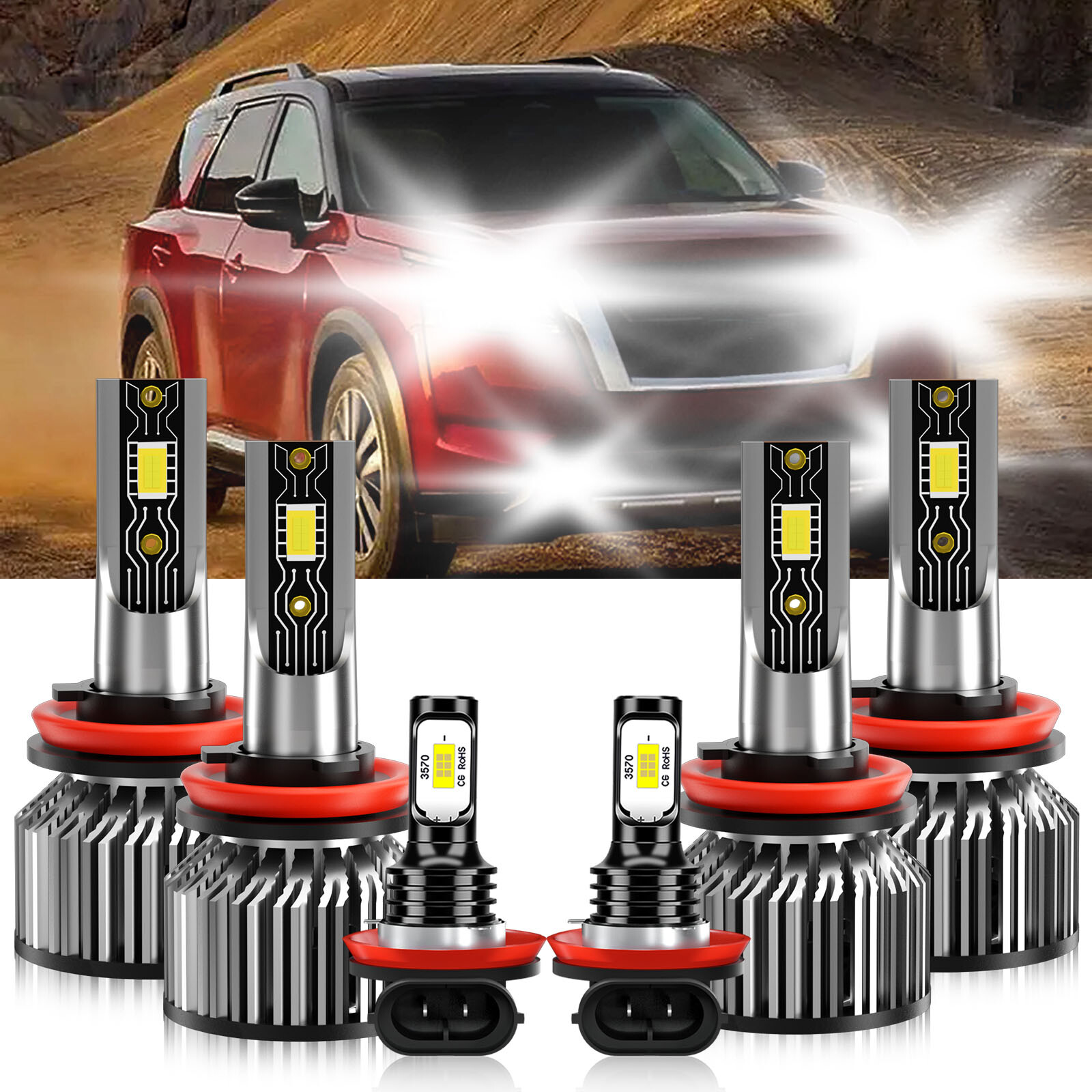 6x LED Headlight High Low Fog Light Bulb 6500K For Nissan Pathfinder 2017-2020