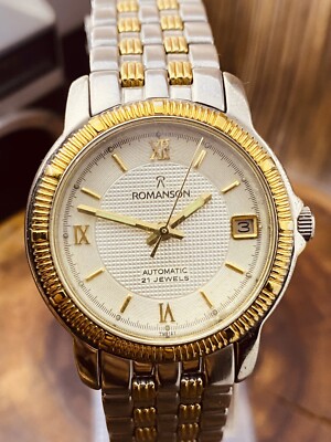 ROMANSON TM 8166BM AUTOMATIC 21 JEWELS STAINLESS STEEL WATCH #5404