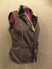 Sporty New Brown Faux Shearling Suede Belted Vest Faux Fur Lined Sz 2x Rancher
