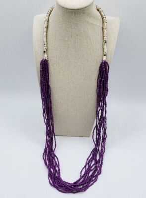 Seed Bead Statement Necklace Purple 12 Strands Excellent StylishTraditional 34''
