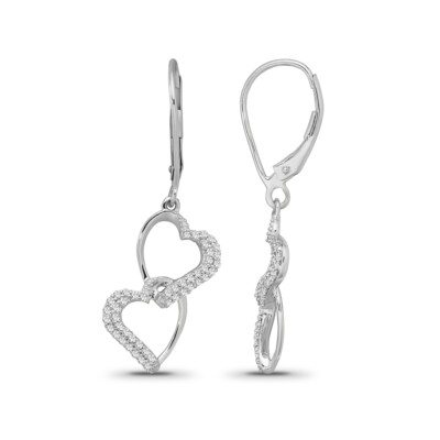Round Natural Diamond Sterling Silver Heart Drop Dangle Earrings For Women
