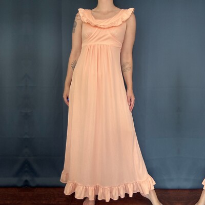 Vintage 70s Peachy Pink Ruffle Empire Waist Maxi Dress | eBay Vintage 70s Peachy Pink Ruffle Empire Waist Maxi Dress | eBay
