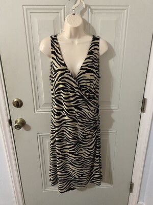 Lauren Ralph Lauren Dress Womens Large Black Brown Zebra Sleeveless M78