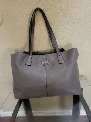 Tory Burch グレー ハンドバッグ Tory Burch Large Gray Leather Tote Shoulder Handbag,Cond.is V.Gd