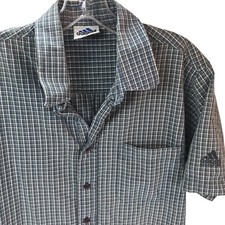 Vtg Men's Shirt Adidas Adventure M Plaid check Button Front Embroidered logo