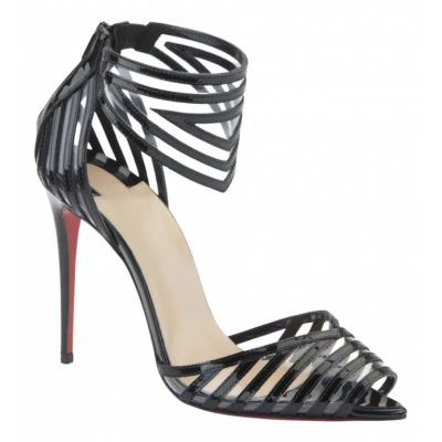 Christian Louboutin Maratena 100 Black PVC Ankle Strap Sandal Heel
