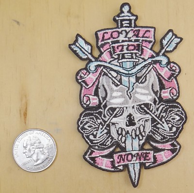 LOYAL TO NONE SKULL WITH DAGGER & ARROWS IRON-ON / SEW-ON PATCH 2 1/2 '' X 4 ''