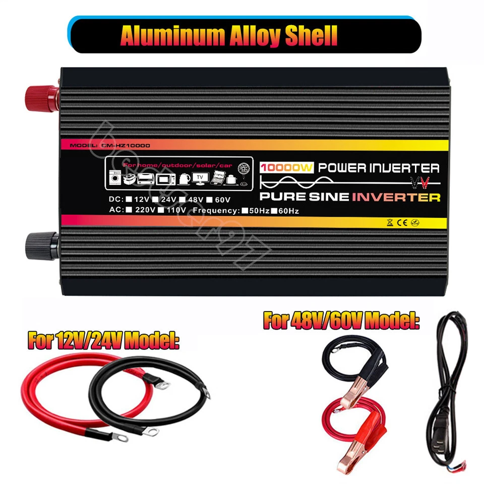 10000W  Power Inverter DC 12V 24V 48V To AC 110V 220V Converter Pure Sine Wave - Image 2 of 4