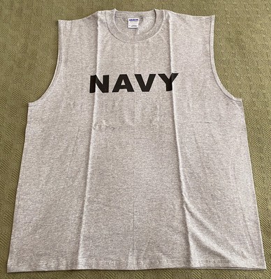US Navy USN PT Gray Sleeveless Muscle T-Shirt Mens XL Sailor Physical Training