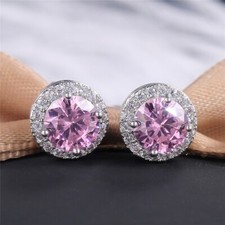 Silver Plated Small Earring's 2.12 CT Pink CZ Sparkle Tiny Stud Pretty Earring's