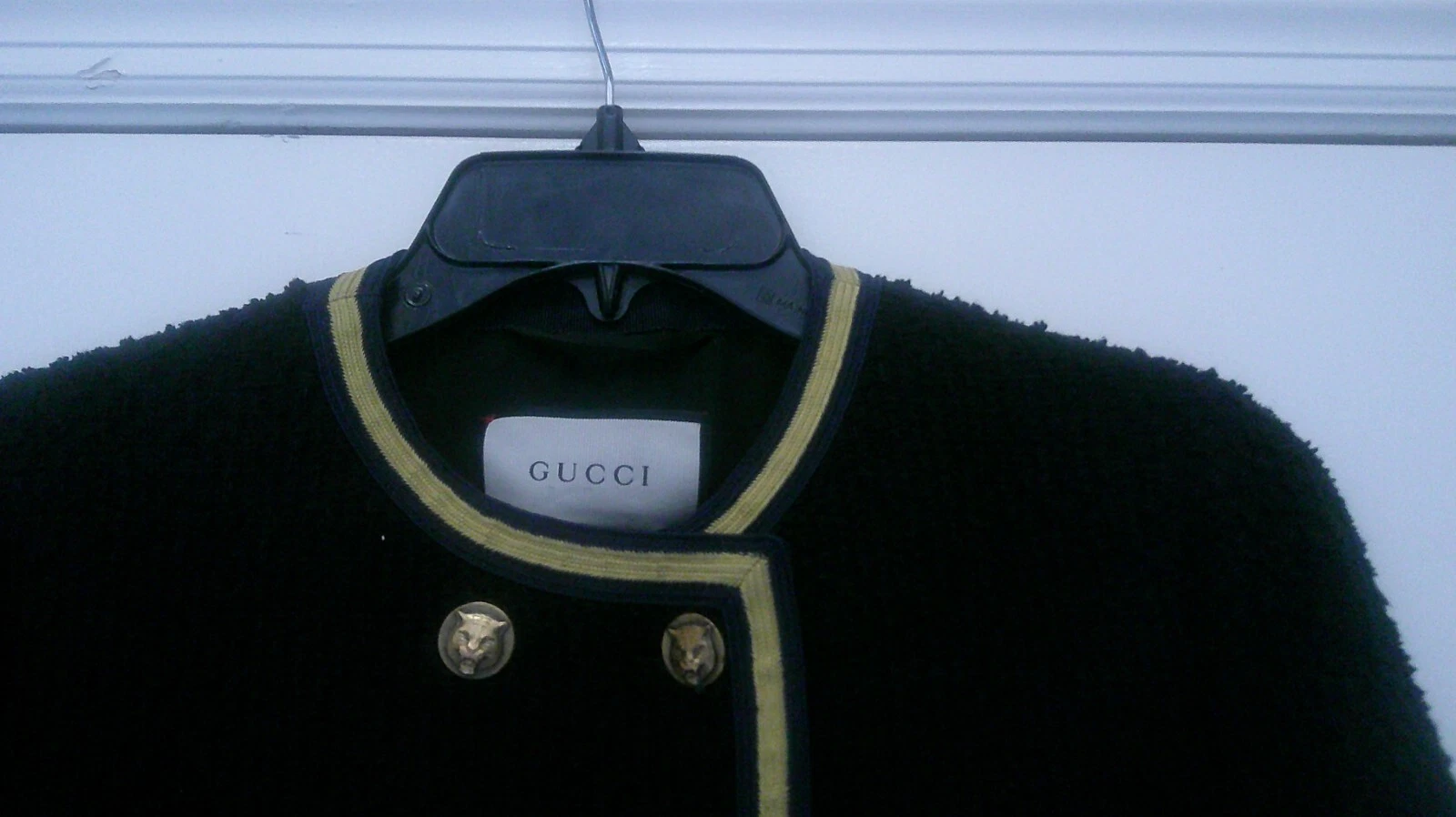 GUCCI Giacca tweed nera testa di tigre con bottoni taglia 38