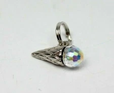 0.52" Sterling Silver Crystal Ice Cream Cone Pendant NEW