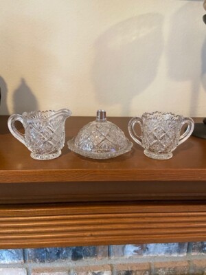 VTG Thumbalina by Westmoreland Butter Dish w/Domed Lid Matching Cream Sugar EUC