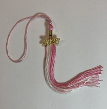 Pink White Graduation Tassel With Gold Date Drop 2023 NEW