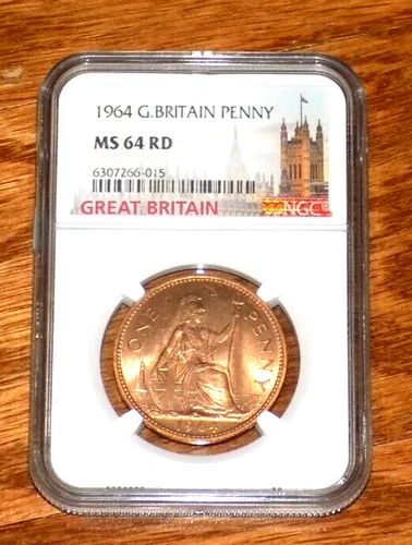 1964 GREAT BRITAIN NGC MS 64 RD BRITISH UK Penny MS64 Certified Graded UNC Coin
