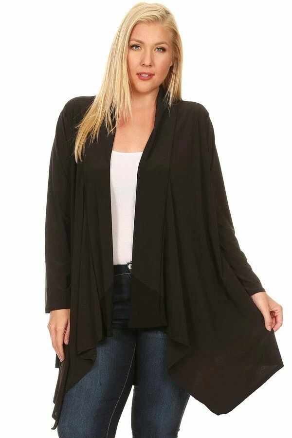New Women s Plus Size Black Long Sleeve Open Cardigan Sizes 1X 2X