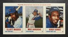 1978 Hostess Panels 40/41/42 ELLIOTT MADDOX/MIKE HARGROVE/BOBBY BONDS - LQQK