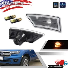 For 2019-2021 FORD RANGER Clear Lens Side Marker Lights Set RH LH W/ Amber Bulbs