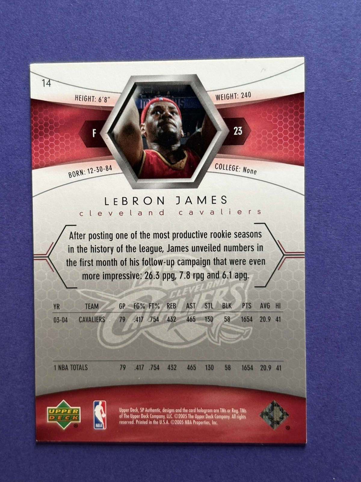 Lebron James 2004-05 Upper Deck SP Authentic Card #14 2nd Year Cavaliers