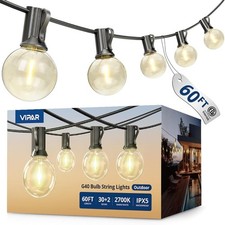Outdoor String Lights, 30/60FT G40 Bulbs Patio Lights Outdoor Waterproof, Shatte
