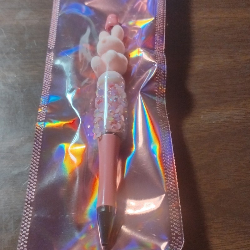 Handmade Style Pink Decorative Charm Glitter Bunny Top Ballpoint Pen, Black Ink