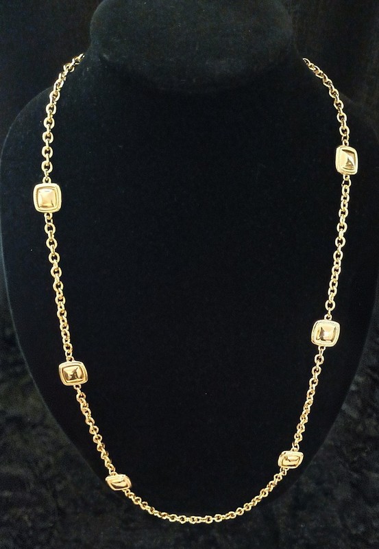 Vintage Monet Gold Tone Chain Necklace With Square Accents 34 Inches Long 