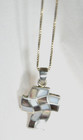 REDUCED! Vintage Sterling, Brown & White Mother of Pearl Stylized Cross & Chain — photo 2
