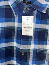 J.Crew Classic Flannel Shirt Mens Size Med Blue/Grey Plaid Button Up Brand new 
