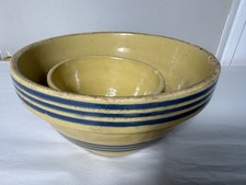 One set of Two Yellow Ware Vintage Mixing Bowls 1 Large & 1 Small. Two bowls. 