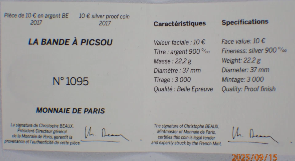 2017 MONNAIE DE PARIS 10 欧元 22 克 0.9 银 DONALD DUCK PROOF 硬币 — 第 3/4 张图片