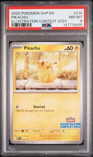 2025 POKEMON SVP EN-SV BLACK STAR PROMO ILLUSTRATION CONTEST 2024 PIKACHU PSA 8