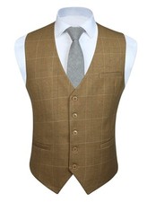 Brown Men's Suit Vest Khaki Dress Vest for Men Slim Fit Formal Waistcoat Tuxe...