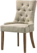 Yotam Fabric Tufted Nail-Head Trim Side Chair in Beige and Salvaged Oak