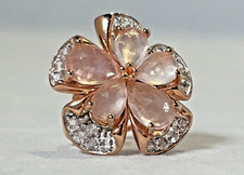 Rose Gold Vermeil over Silver Rose Quartz and Topaz Flower Ring - Size 6