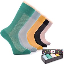 Men Dress Crew Bamboo Patterned Colorful Business Socks, 5 Pair, by Hugh Ugoli