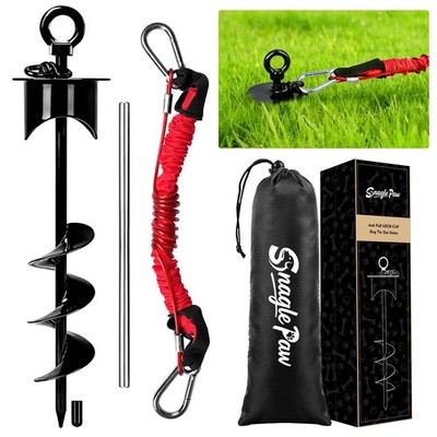 Dog Tie Out Stake 360 Lb Heavy Duty 17IN Black Swivel Rust Proof Snagle Lock-Cap