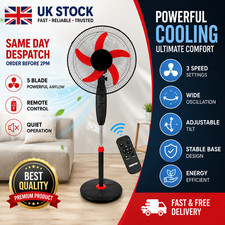 16" OSCILLATING PEDESTAL FAN WITH REMOTE CONTROL QUIET COOLING 3 SPEED UK STOCK