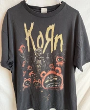 Vintage Korn T-Shirt Bear Zombies Mens Size XL Y2K Faded Distressed Black Rock