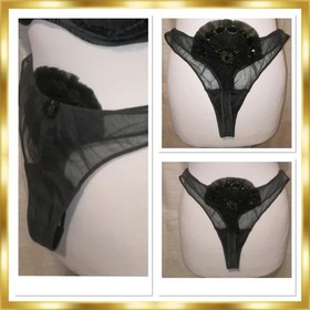 La Perla Java Dancer Black Crystal Nylon Thong Panty  XS Black Label RARE