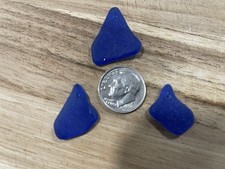 Sea glass - 3 Cobalt Blue Top Drilled Pendant  Earring Pieces - Lot  390