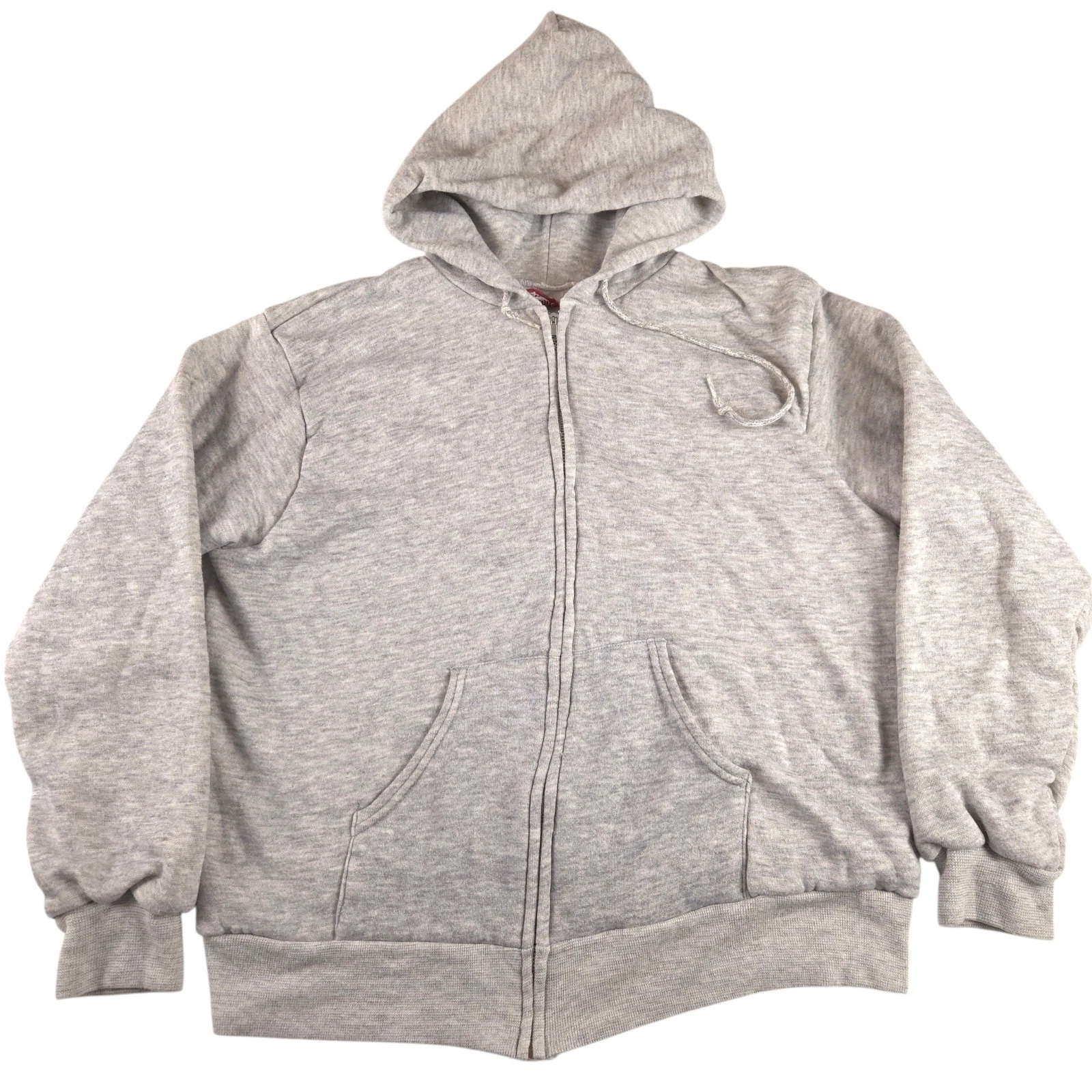 Vintage 80s Thermal Waffle Lined Hoodie Full Zip Gray Tri Blend Made In USA Gray