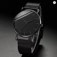 Herren Quarz Armbanduhr Ultraflach Edelstahl Mesh Armband Business Uhr