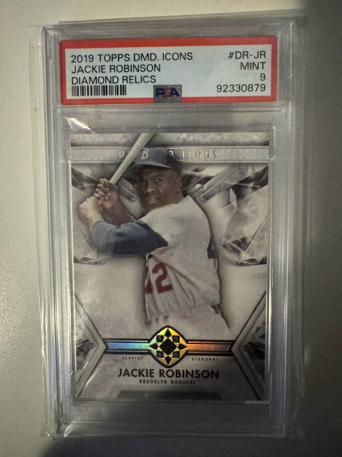 2019 Jackie Robinson Topps Diamond Icon.  Rare 5/5.  With actual diamonds. PSA 9