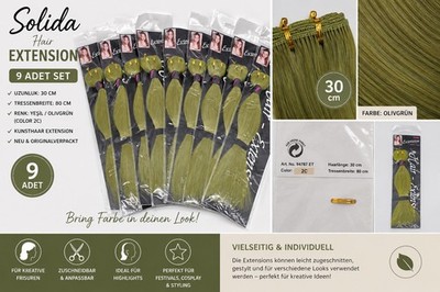 9x Solida Hair Extension 30 cm Grün Oliv Tresse 