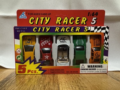 ''City Racer 5'' Die-Cast Car Set 1:64 Scale - 5 Pack - Free Wheeling - New Sealed