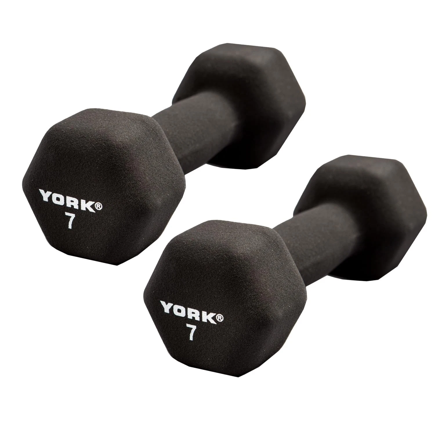York Barbell Neoprene Hexagon Dumbbells with Cast Ergo Handle (7lb, Pack of 2)