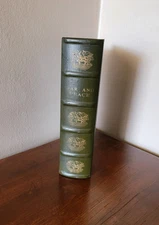 WOODEN DECORATIVE STORAGE BOX FAUX BOOK. LEO TOLSTOY OLIVE GREEN AND GOLD 